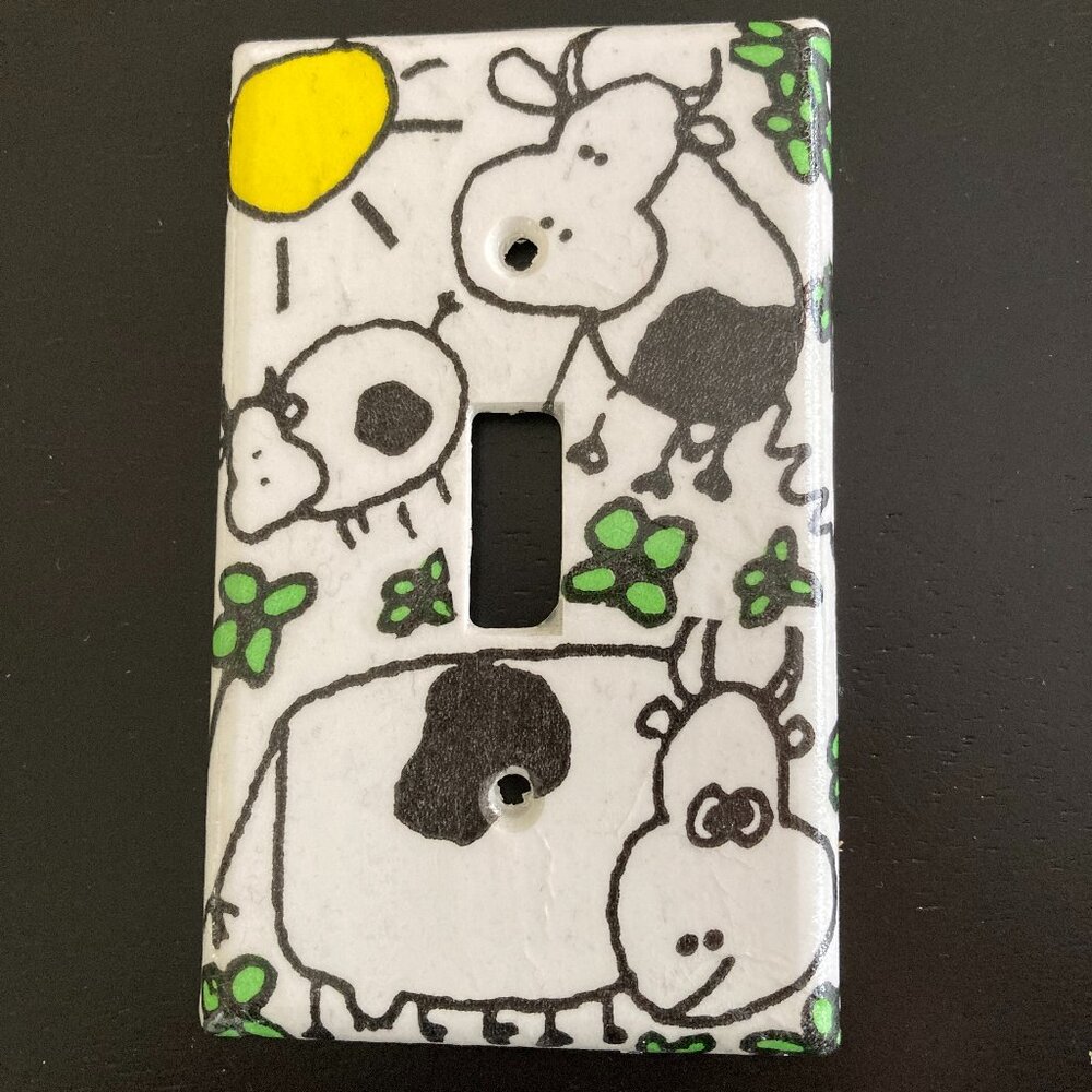 Handmade Decoupaged Cute Cow Switch Plates NEW